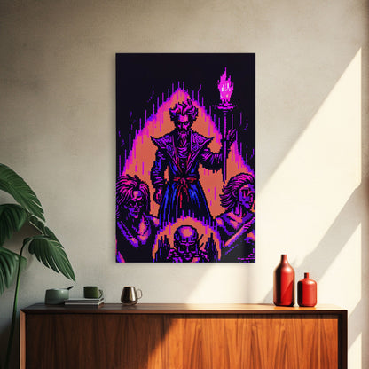 Tabletop RPG pixel art, Human Warlock Art, framed canvas print, framed game room decor